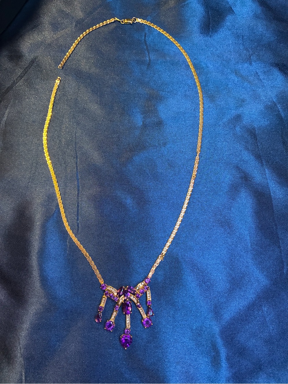 Source Unknown Gold Necklace with Purple Crystal Fringe